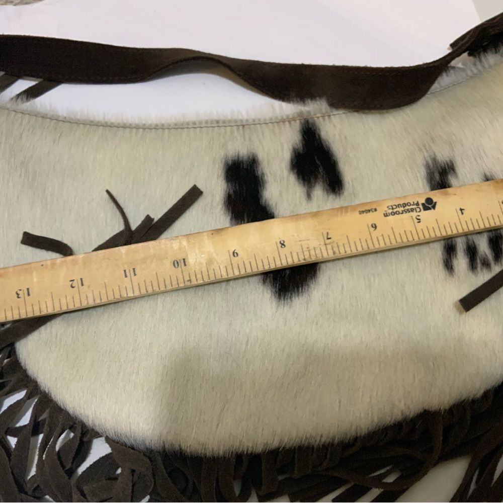 Maurizio Taiuti White and Dark Brown Fringe Cowhide Shoulder Tote - Picture 8 of 8